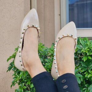 Womens Studded Flat Closed Pointed Toe Sandal Nude Color